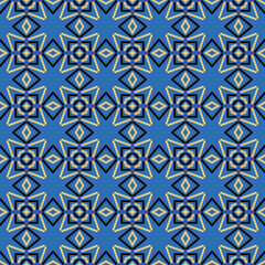 Vector seamless pattern texture background with geometric shapes, colored in blue, black, yellow colors.