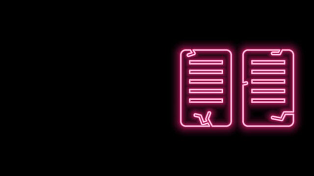 Glowing neon line The commandments icon isolated on black background. Gods law concept. 4K Video motion graphic animation