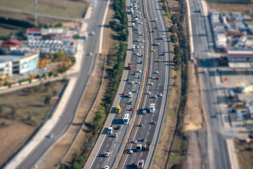 Tilt Shift Image Of Highway Traffic, Istanbul, Turkey