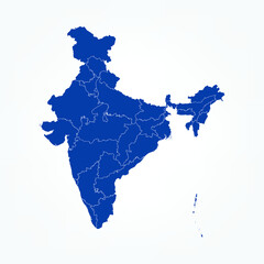 High Detailed Blue Map of India on White isolated background, Vector Illustration EPS 10