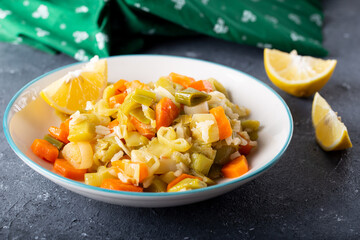 Leek with Olive Oil / Zeytinyagli Pirasa. Turkish Braised Leeks and Carrots In Olive Oil.