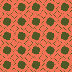 Vector seamless pattern texture background with geometric shapes, colored in orange, green colors.
