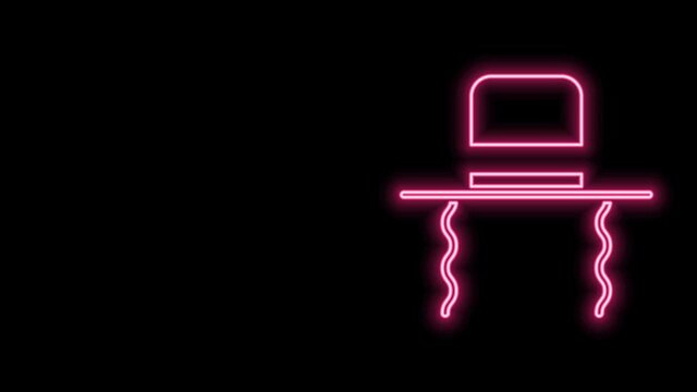 Glowing neon line Orthodox jewish hat with sidelocks icon isolated on black background. Jewish men in the traditional clothing. Judaism symbols. 4K Video motion graphic animation