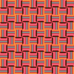 Vector seamless pattern texture background with geometric shapes, colored in pink, red, orange, black, blue colors.