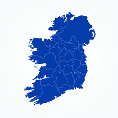 High Detailed Blue Map of Ireland on White isolated background, Vector Illustration EPS 10
