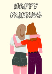Poster of two happy friends hugging illustration vector, typography head, wall decor, love quotes, greeting card design