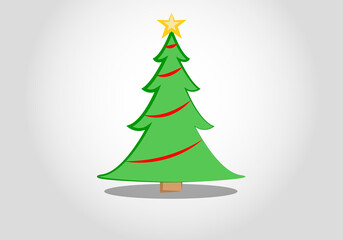 Postal de navidad con abeto verde y guirnaldas rojas.