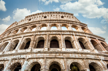 Colosseum in Rome (Roma), Italy. The most famous Italian sightseeing on blue sky