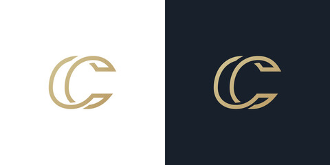 letter C logo design using gold color with line art monogram logo design style .