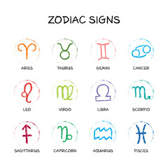 Vector zodiac sign set. Unique logo handdrawing