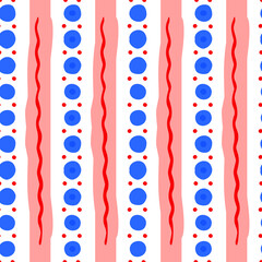Pattern for dymkovskaya toy number five: orange, maroon, white, yellow, purple circles and black dots. The whole ornament simulates brush strokes, hence the uneven texture. seamless background