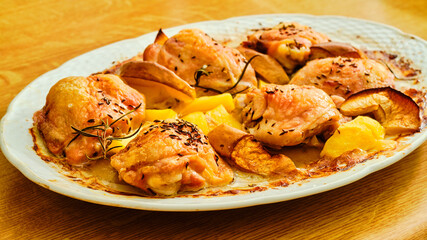 Chicken legs with potatoes and apples