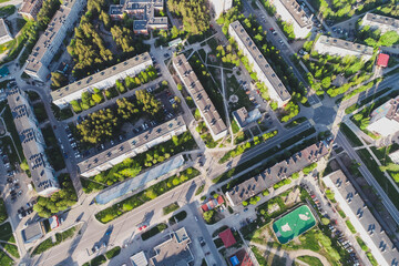 Fototapeta premium Aerial Townscape of Town Poliarnye Zori located in Northwestern Russia