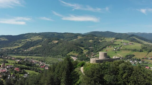 Ruins of Medieval Castle in Mountains in summer. Beskid Sadecki, near village Rytro, Poland.