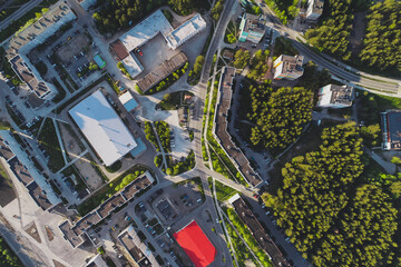 Aerial Townscape of Town Poliarnye Zori located in Northwestern Russia