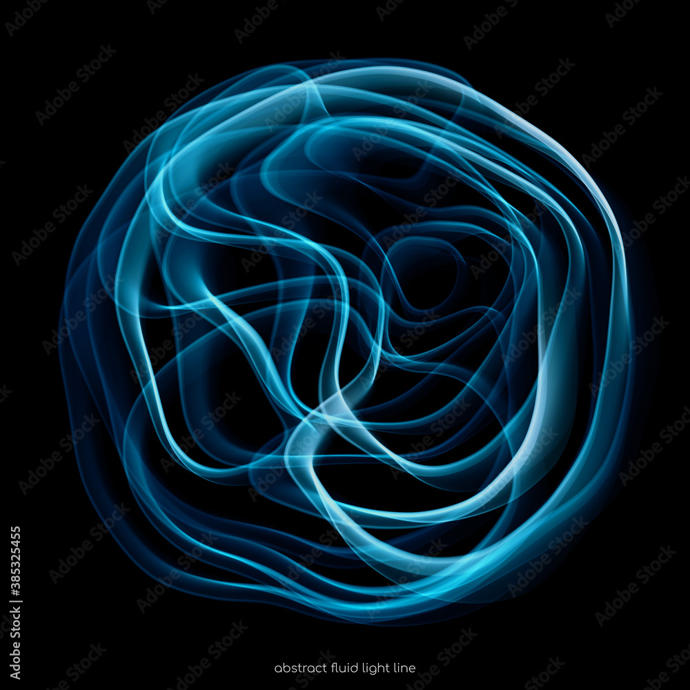 Poster abstract blue light smoke wave flowing in round shape isolated on black background in concept techno