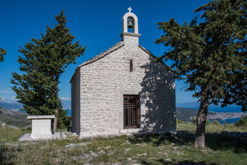Naklejka premium SEGET GORNJI, CROATIA, June 2020. - Church of St. Elijah on Sutilija hill near Trogir. 