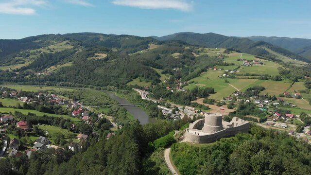 Ruins of Medieval Castle in Mountains in summer. Beskid Sadecki, near village Rytro, Poland.