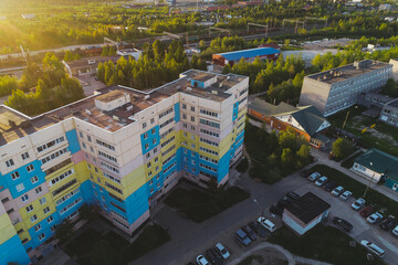 Aerial Townscape of Town Poliarnye Zori located in Northwestern Russia