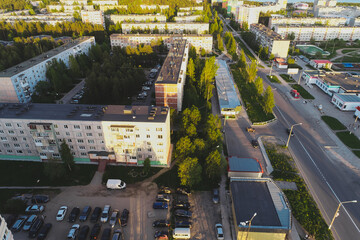 Aerial Townscape of Town Poliarnye Zori located in Northwestern Russia