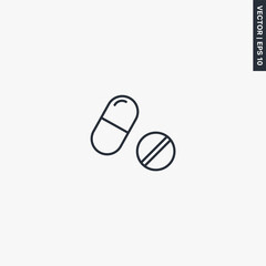 Medical pills, linear style sign for mobile concept and web design
