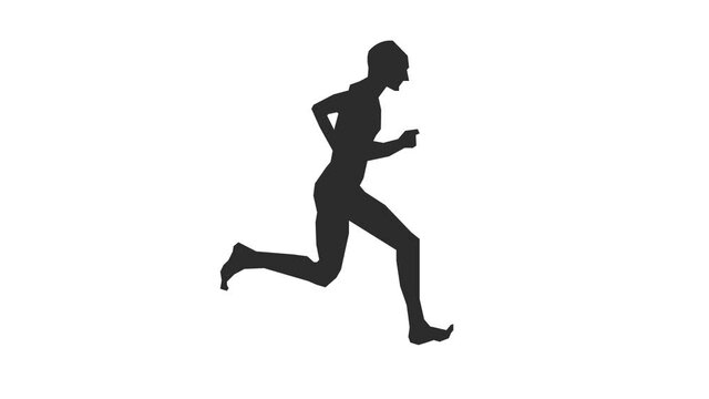 Running man loop. Black silhouette against white background. 8 seconds long.Clear style
