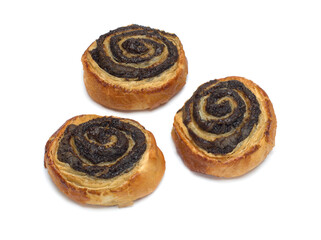 Puff pastry with poppy seeds on white background