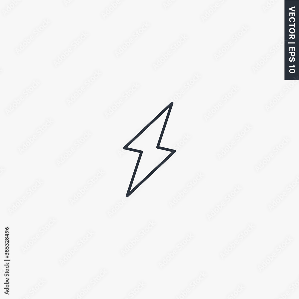 Poster lightning, thunderstorm, linear style sign for mobile concept and web design
