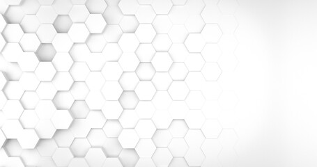 3D hexagonal abstract background white. Concept of clean futuristic space, basic geometry.