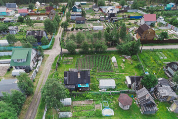 Aerial Townscape of Suburban Village Cheremushki located in Northwestern Russia on the Kola Peninsula near the town Kandalaksha