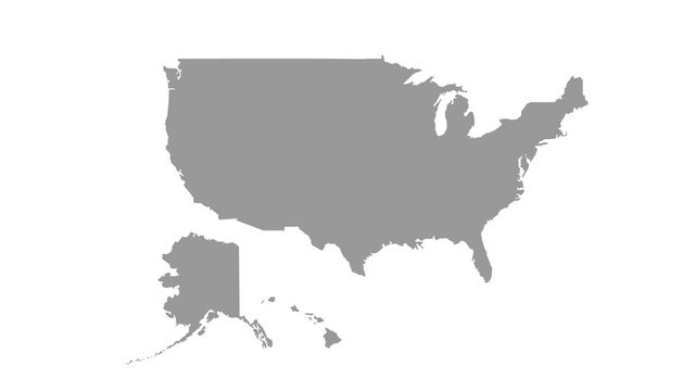 2d motion graphics of the USA map forming state by state. Clear vector style.