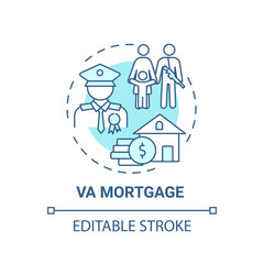 Fototapeta na wymiar VA mortgage concept icon. Veterans affairs type idea thin line illustration. Direct home loan. Military benefits. Refinance rate. Vector isolated outline RGB color drawing. Editable stroke