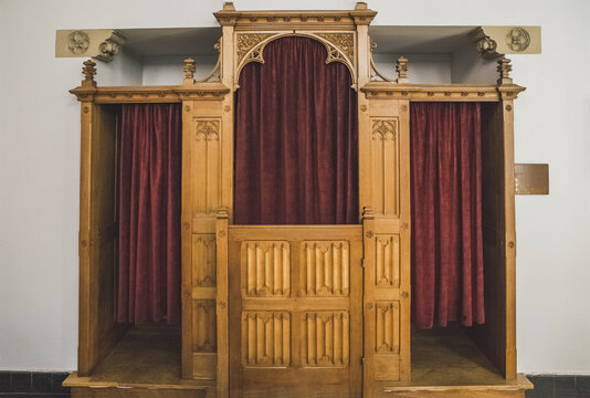 Wooden Room For Confession In The Church