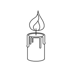 Vector line art candle. Isolated magic burn item. Black contour of mystery fire on the white background. Coloring cartoon illustration.