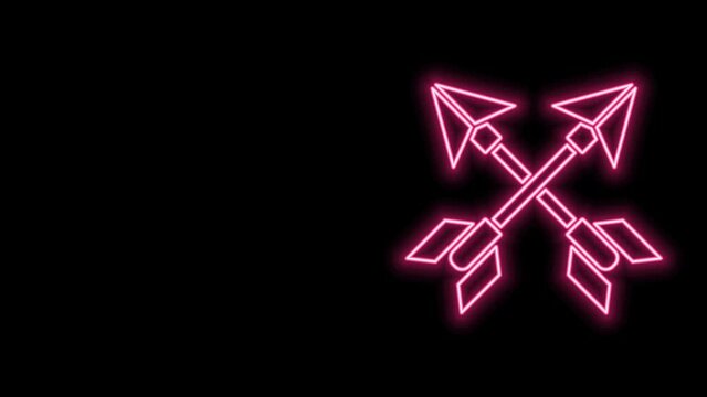Glowing neon line Crossed arrows icon isolated on black background. 4K Video motion graphic animation