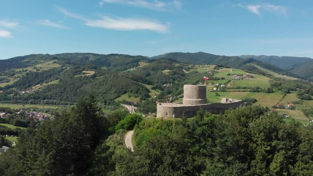 Ruins of Medieval Castle in Mountains in summer. Beskid Sadecki, near village Rytro, Poland.