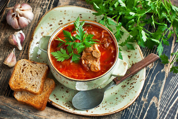 Vegetable soup with beetroot and cabbage