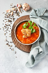 Vegetable soup with beetroot and cabbage