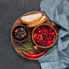 Vegetable soup with beetroot and cabbage