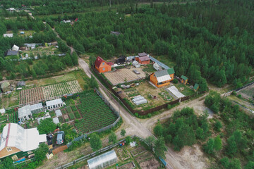 Aerial Townscape of Suburban Village Sosnoviy Bor located in Northwestern Russia on the Kola Peninsula near the town Kandalaksha