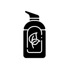 Organic hand sanitizer black glyph icon. Herbal lotion in bottle with pump. Liquid soap in tube package. Dermatology care. Silhouette symbol on white space. Vector isolated illustration