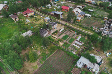 Naklejka premium Aerial Townscape of Suburban Village Sosnoviy Bor located in Northwestern Russia on the Kola Peninsula near the town Kandalaksha