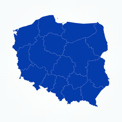 High Detailed Blue Map of Poland on White isolated background, Vector Illustration EPS 10