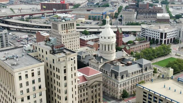 Aerial Of Baltimore City Hall, Seat Of Government In Maryland, USA. Office Of Mayor And City Council. Baroque Revival Style Architecture