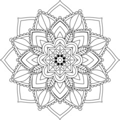 Easy Mandala coloring book simple and basic for beginners, seniors and children. Set of Mehndi flower pattern for Henna drawing and tattoo. Decoration in ethnic oriental, Indian style.
