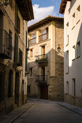 Fototapeta na wymiar Traditional stone buildings on the streets of Rubielos de Mora, Teruel, Spain