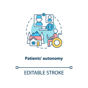 Patients Autonomy Concept Icon. Telemedicine Benefits. Health Care Technologies. Patient Body Treatment Idea Thin Line Illustration. Vector Isolated Outline RGB Color Drawing. Editable Stroke