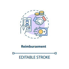 Reimbursement concept icon. Telemedicine challenges. Future healthcare payment. Medical treatment idea thin line illustration. Vector isolated outline RGB color drawing. Editable stroke