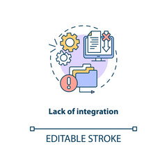 Lack of integration concept icon. Telemedicine challenges. Database invalid working process. Medical industry idea thin line illustration. Vector isolated outline RGB color drawing. Editable stroke
