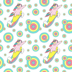 Vector pattern with unicorn and abstract circles - 385332269